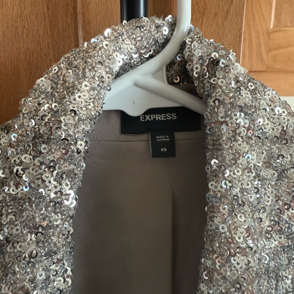 Express Silver Women's One Button Sequin Blazer - image 7
